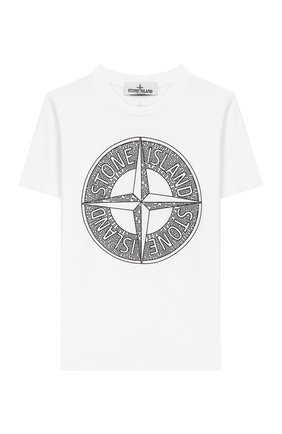 Детская хлопковая футболка STONE ISLAND белого цвета по цене 5400 руб., арт. 721621059/10-12 | Фото 1 Детская хлопковая футболка STONE ISLAND белого цвета, арт. 721621059/10-12 | Фото 1