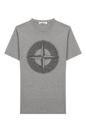 Детская хлопковая футболка STONE ISLAND серого цвета по цене 5400 руб., арт. 721621059/10-12 | Фото 1 Детская хлопковая футболка STONE ISLAND серого цвета, арт. 721621059/10-12 | Фото 1
