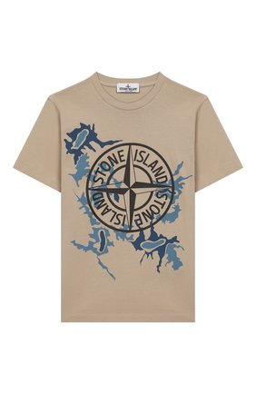 Детская хлопковая футболка STONE ISLAND бежевого цвета по цене 5400 руб., арт. 721621056/10-12 | Фото 1 Детская хлопковая футболка STONE ISLAND бежевого цвета, арт. 721621056/10-12 | Фото 1