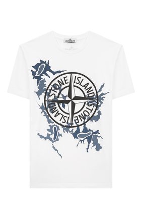 Детская хлопковая футболка STONE ISLAND белого цвета по цене 5400 руб., арт. 721621056/10-12 | Фото 1 Детская хлопковая футболка STONE ISLAND белого цвета, арт. 721621056/10-12 | Фото 1