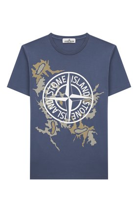 Детская хлопковая футболка STONE ISLAND синего цвета по цене 5400 руб., арт. 721621056/10-12 | Фото 1 Детская хлопковая футболка STONE ISLAND синего цвета, арт. 721621056/10-12 | Фото 1