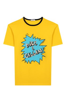 Детская хлопковая футболка DOLCE & GABBANA желтого цвета по цене 10450 руб., арт. L4JTAU/G7V0M/8-14 | Фото 1 Детская хлопковая футболка DOLCE & GABBANA желтого цвета, арт. L4JTAU/G7V0M/8-14 | Фото 1