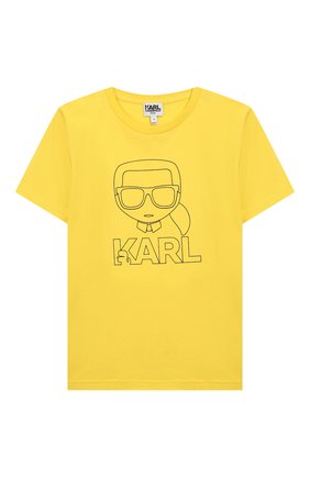 Детская хлопковая футболка KARL LAGERFELD KIDS желтого цвета по цене 4250 руб., арт. Z25218 | Фото 1 Детская хлопковая футболка KARL LAGERFELD KIDS желтого цвета, арт. Z25218 | Фото 1