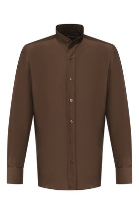 Мужская рубашка из смеси хлопка и шелка TOM FORD коричневого цвета, арт. 7FT594/94WGNH | Фото 1 (Рукава: Длинные; Длина (для топов): Стандартные; Материал внешний: Хлопок, Шелк; Случай: Повседневный; Воротник: Мандарин; Манжеты: На пуговицах; Мужское Кросс-КТ: Рубашка-одежда; Принт: Однотонные; Региональные ограничения белый список (Axapta Mercury): RU)