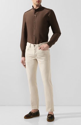 Мужская рубашка из смеси хлопка и шелка TOM FORD коричневого цвета, арт. 7FT594/94WGNH | Фото 2 (Рукава: Длинные; Длина (для топов): Стандартные; Материал внешний: Хлопок, Шелк; Случай: Повседневный; Воротник: Мандарин; Манжеты: На пуговицах; Мужское Кросс-КТ: Рубашка-одежда; Принт: Однотонные; Региональные ограничения белый список (Axapta Mercury): RU)