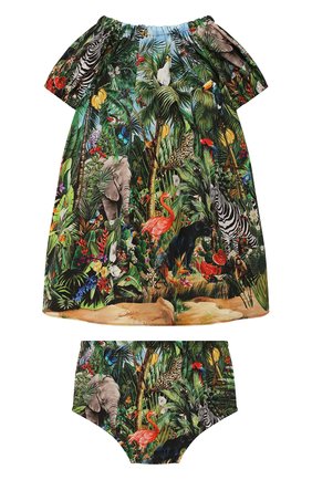 Женский комплект из платья и шорт DOLCE & GABBANA зеленого цвета, арт. L22DI9/G7W0E | Фото 2 (Материал внешний: Хлопок; Рукава: Короткие)