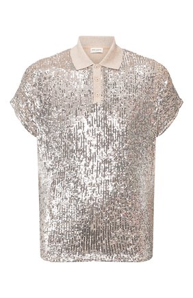 Мужское поло с пайетками SAINT LAURENT серебряного цвета по цене 43350 руб., арт. 601538/YB0K2 | Фото 1 Мужское поло с пайетками SAINT LAURENT серебряного цвета, арт. 601538/YB0K2 | Фото 1