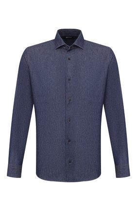 Мужская хлопковая рубашка Z ZEGNA синего цвета по цене 18850 руб., арт. VU225/ZCRF1 | Фото 1 Мужская хлопковая рубашка Z ZEGNA синего цвета, арт. VU225/ZCRF1 | Фото 1 (Длина (для топов): Стандартные; Рукава: Длинные; Материал внешний: Хлопок; Случай: Повседневный; Воротник: Акула; Принт: Однотонные; Мужское Кросс-КТ: Рубашка-одежда; Манжеты: На пуговицах)