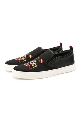 Мужские комбинированные слипоны GUCCI черного цвета по цене 37300 руб., арт. 602849/GZ010 | Фото 1 Мужские комбинированные слипоны GUCCI черного цвета, арт. 602849/GZ010 | Фото 1