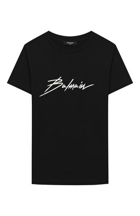 Детская хлопковая футболка BALMAIN черного цвета по цене 9300 руб., арт. 6M8741/MX030/4-10 | Фото 1 Детская хлопковая футболка BALMAIN черного цвета, арт. 6M8741/MX030/4-10 | Фото 1