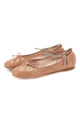 Женские кожаные балетки MIU MIU бежевого цвета по цене 63100 руб., арт. 5F916C/038 | Фото 1 Женские кожаные балетки MIU MIU бежевого цвета, арт. 5F916C/038 | Фото 1
