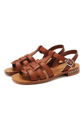 Женские кожаные сандалии MIU MIU коричневого цвета по цене 49800 руб., арт. 5X055D/3ARW | Фото 1 Женские кожаные сандалии MIU MIU коричневого цвета, арт. 5X055D/3ARW | Фото 1