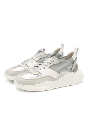 Женские кожаные кроссовки SANTONI серебряного цвета по цене 36250 руб., арт. WBKI60668GEGGSFAG41 | Фото 1 Женские кожаные кроссовки SANTONI серебряного цвета, арт. WBKI60668GEGGSFAG41 | Фото 1