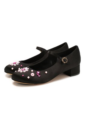 Детские туфли DOLCE & GABBANA черного цвета, арт. D10537/AJ713/37-39 | Фото 1 (Материал внутренний: Натуральная кожа; Материал внешний: Текстиль)