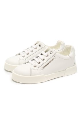 Детские кожаные кеды DOLCE & GABBANA белого цвета по цене 17800 руб., арт. DA0724/A3444/24-28 | Фото 1 Детские кожаные кеды DOLCE & GABBANA белого цвета, арт. DA0724/A3444/24-28 | Фото 1