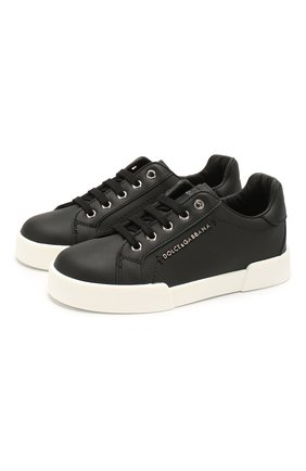 Детские кожаные кеды DOLCE & GABBANA черного цвета по цене 17800 руб., арт. DA0724/A3444/24-28 | Фото 1 Детские кожаные кеды DOLCE & GABBANA черного цвета, арт. DA0724/A3444/24-28 | Фото 1