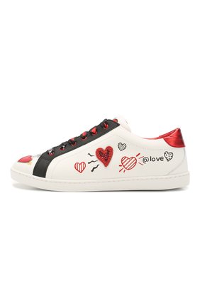Детские кожаные кеды DOLCE & GABBANA белого цвета по цене 31850 руб., арт. D10689/AV526/37-39 | Фото 2 Детские кожаные кеды DOLCE & GABBANA белого цвета, арт. D10689/AV526/37-39 | Фото 2