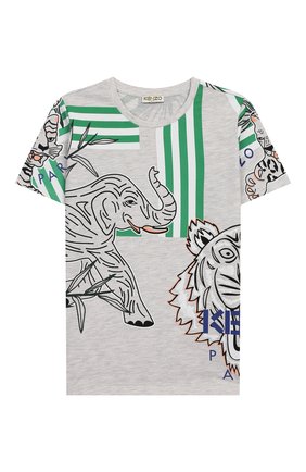 Детская хлопковая футболка KENZO серого цвета по цене 5460 руб., арт. KQ10598 | Фото 1 Детская хлопковая футболка KENZO серого цвета, арт. KQ10598 | Фото 1