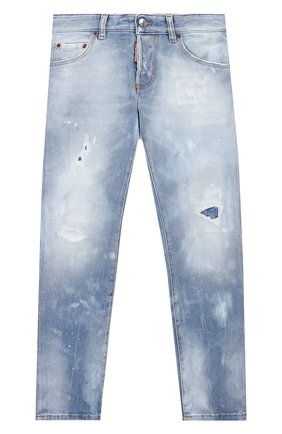 Детские джинсы DSQUARED2 голубого цвета, арт. DQ01Q3-D00YB | Фото 1 (Материал внешний: Хлопок; Детали: Потертости; Ростовка одежда: 12 лет | 152 см, 4 года | 104 см, 6 лет | 116 см)