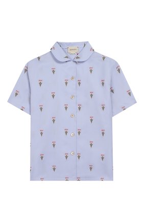 Детское хлопковая блузка GUCCI голубого цвета по цене 49750 руб., арт. 604093/XWAH4 | Фото 1 Детское хлопковая блузка GUCCI голубого цвета, арт. 604093/XWAH4 | Фото 1 (Материал внешний: Хлопок; Рукава: Короткие; Случай: Повседневный; Ростовка одежда: 10 - 11 лет | 140 - 146см, 12 лет | 152 см, 6 лет | 116 см, 8 лет | 128 см)