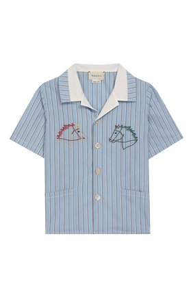 Детский хлопковая рубашка GUCCI голубого цвета, арт. 591650/XWAHQ | Фото 1 (Рукава: Короткие; Материал внешний: Хлопок; Кросс-КТ НВ: Рубашка)