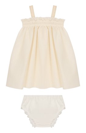 Женский комплект из платья и шорт ALETTA бежевого цвета, арт. RW00253/1M-2A | Фото 1 (Рукава: Короткие; Материал внешний: Хлопок)