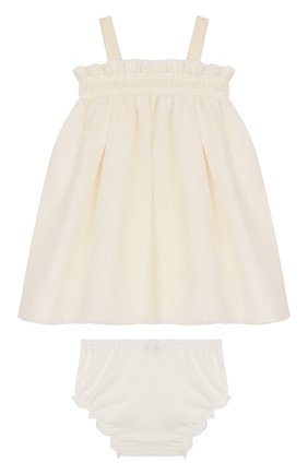 Женский комплект из платья и шорт ALETTA бежевого цвета, арт. RW00253/1M-2A | Фото 2 (Рукава: Короткие; Материал внешний: Хлопок)