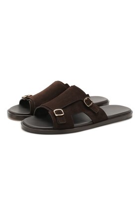 Мужские замшевые шлепанцы SANTONI темно-коричневого цвета по цене 46700 руб., арт. MCEK16723HC6MSYWT50 | Фото 1 Мужские замшевые шлепанцы SANTONI темно-коричневого цвета, арт. MCEK16723HC6MSYWT50 | Фото 1