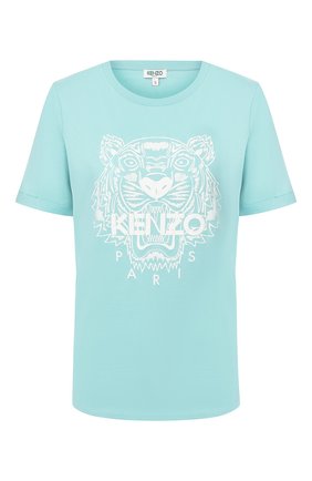 Женская хлопковая футболка KENZO бирюзового цвета по цене 9280 руб., арт. FA52TS8244YI | Фото 1 Женская хлопковая футболка KENZO бирюзового цвета, арт. FA52TS8244YI | Фото 1