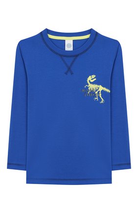 Женская хлопковая пижама SANETTA синего цвета, арт. 232449 0519 | Фото 2 (Материал внешний: Хлопок; Рукава: Длинные)