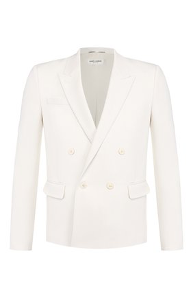 Мужской шерстяной пиджак SAINT LAURENT белого цвета по цене 209500 руб., арт. 598083/Y1A09 | Фото 1 Мужской шерстяной пиджак SAINT LAURENT белого цвета, арт. 598083/Y1A09 | Фото 1 (Материал внешний: Шерсть; Рукава: Длинные; Материал подклада: Шелк; Длина (для топов): Стандартные; Пиджаки М: Прямой; Стили: Романтичный)