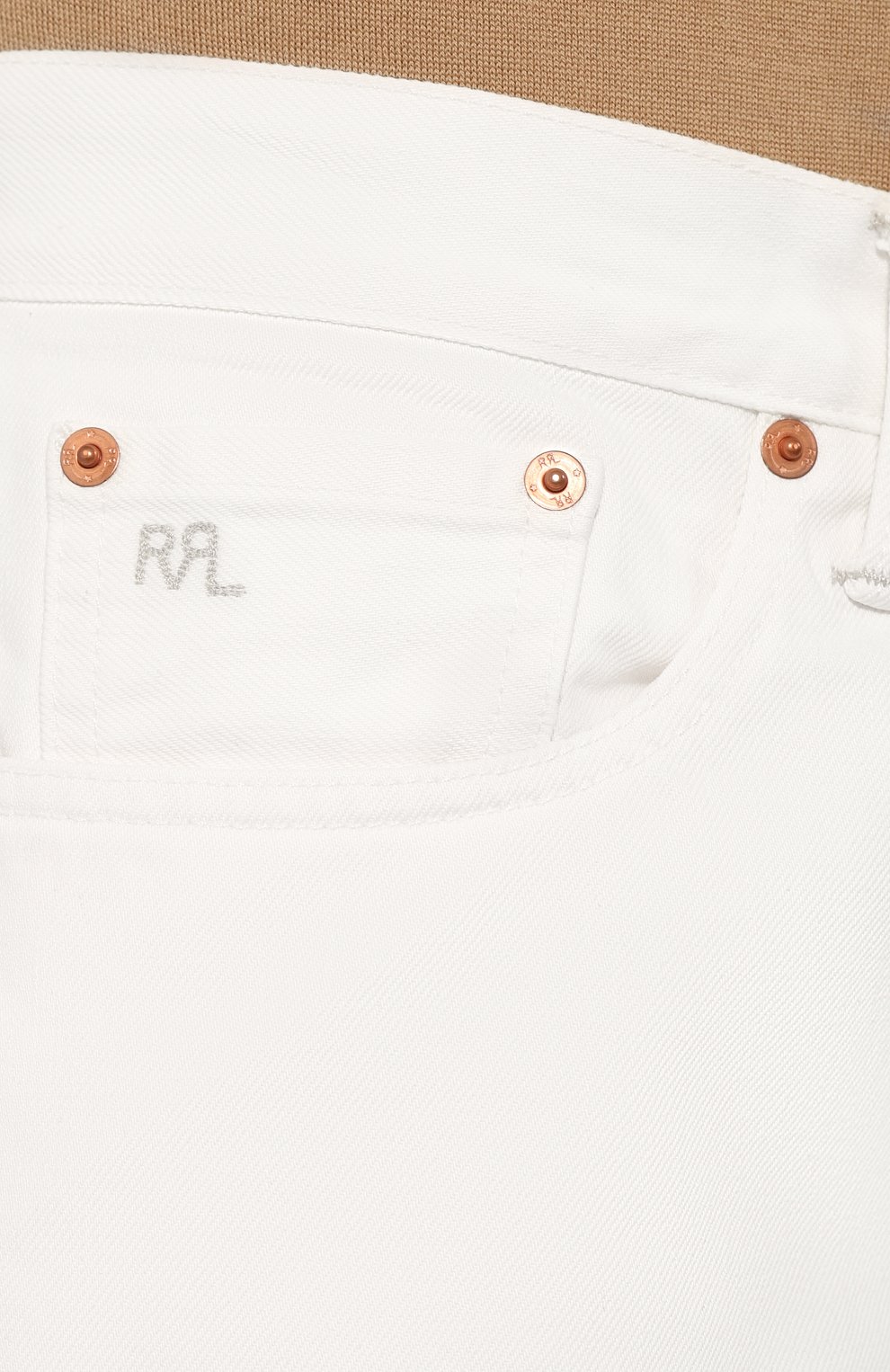 Мужские джинсы RRL белого цвета, арт. 782732171 | Фото 5 (Силуэт М (брюки): Прямые; Кросс-КТ: Деним; Длина (брюки, джинсы): Стандартные; Материал внешний: Хлопок, Деним)