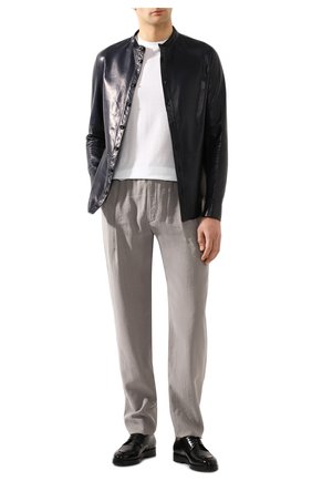 Мужские шелковые брюки GIORGIO ARMANI серого цвета, арт. 9SGPP05M/T00Q7 | Фото 2 (Материал внешний: Шелк; Длина (брюки, джинсы): Стандартные; Случай: Повседневный)