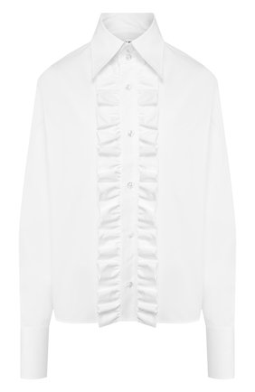 Женская хлопковая рубашка SAINT LAURENT белого цвета, арт. 614790/Y227W | Фото 1 (Рукава: Длинные; Принт: Без принта; Женское Кросс-КТ: Рубашка-одежда; Длина (для топов): Стандартные; Материал внешний: Хлопок; Статус проверки: Проверена категория)