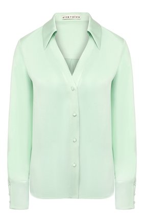 Женская шелковая блузка ALICE + OLIVIA светло-зеленого цвета по цене 32100 руб., арт. CC002057016 | Фото 1 Женская шелковая блузка ALICE + OLIVIA светло-зеленого цвета, арт. CC002057016 | Фото 1