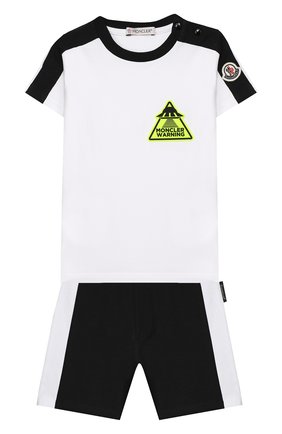 Детский комплект из футболки и шорт MONCLER черно-белого цвета по цене 11650 руб., арт. F1-951-8M716-20-8790A | Фото 1 Детский комплект из футболки и шорт MONCLER черно-белого цвета, арт. F1-951-8M716-20-8790A | Фото 1
