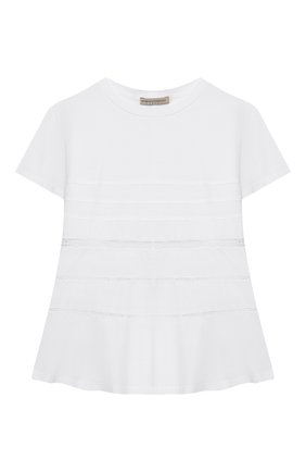 Детская хлопковая футболка ERMANNO SCERVINO белого цвета по цене 11300 руб., арт. 46I TS33 JEA/4-8 | Фото 1 Детская хлопковая футболка ERMANNO SCERVINO белого цвета, арт. 46I TS33 JEA/4-8 | Фото 1
