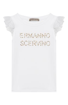 Детская хлопковая футболка ERMANNO SCERVINO белого цвета по цене 6770 руб., арт. 46I TS09 JEA/4-8 | Фото 1 Детская хлопковая футболка ERMANNO SCERVINO белого цвета, арт. 46I TS09 JEA/4-8 | Фото 1