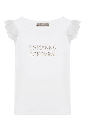 Детская хлопковая футболка ERMANNO SCERVINO белого цвета по цене 7330 руб., арт. 46I TS09 JEA/10-16 | Фото 1 Детская хлопковая футболка ERMANNO SCERVINO белого цвета, арт. 46I TS09 JEA/10-16 | Фото 1