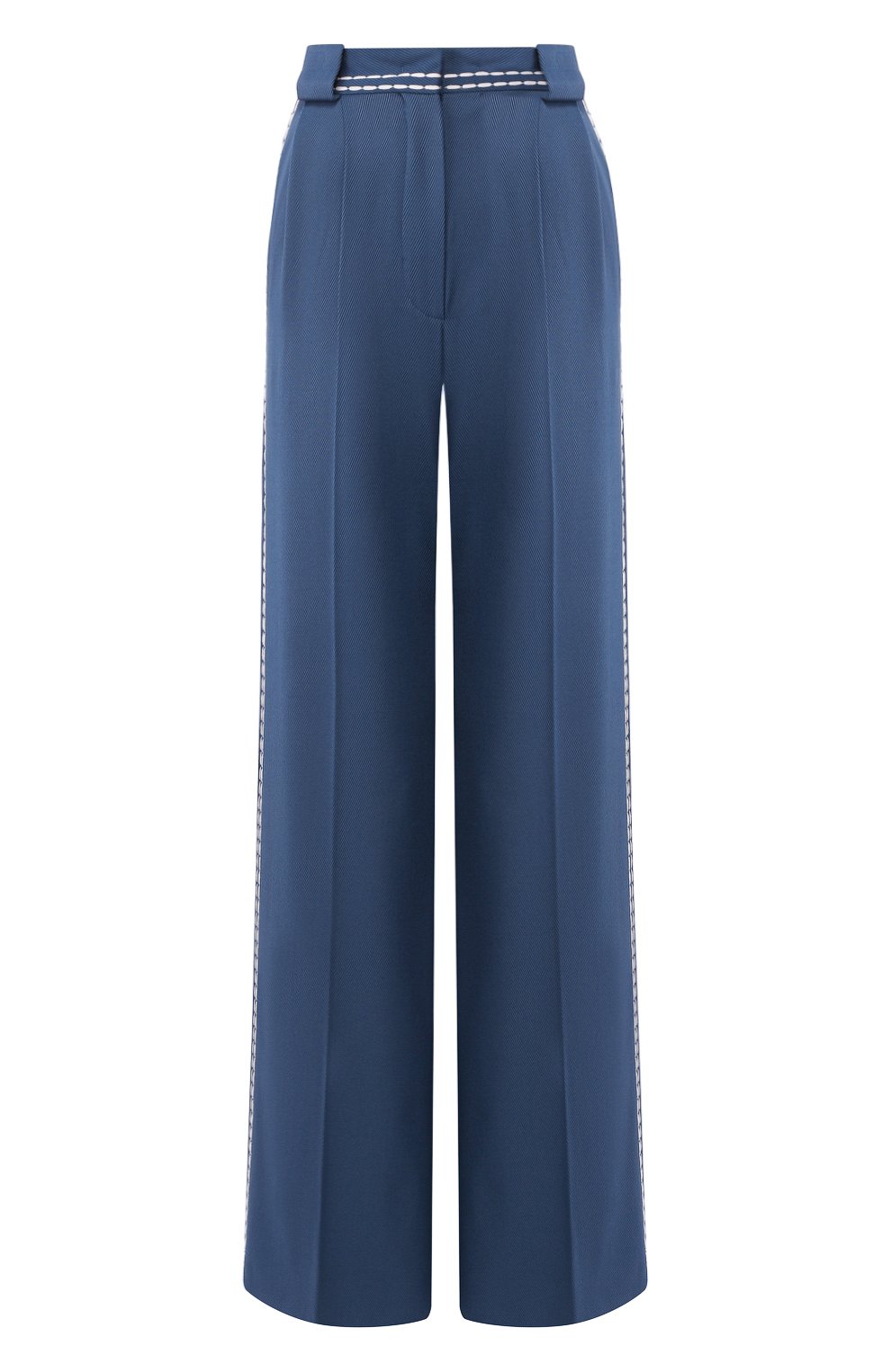 Женские шерстяные брюки FENDI синего цвета, арт. FR6240 A8D5 | Фото 1 (Силуэт Ж (брюки и джинсы): Широкие; Материал внешний: Шерсть; Длина (брюки, джинсы): Стандартные; Женское Кросс-КТ: Брюки-одежда)