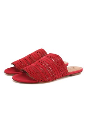 Женские замшевые шлепанцы ALAIA красного цвета по цене 46800 руб., арт. AE3Y041CH65 | Фото 1 Женские замшевые шлепанцы ALAIA красного цвета, арт. AE3Y041CH65 | Фото 1