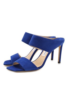 Женские замшевые мюли hira 85 JIMMY CHOO синего цвета по цене 52100 руб., арт. HIRA 85/SUE | Фото 1 Женские замшевые мюли hira 85 JIMMY CHOO синего цвета, арт. HIRA 85/SUE | Фото 1