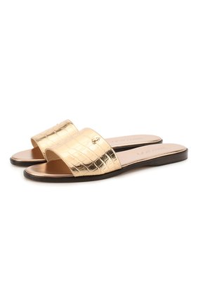 Женские шлепанцы minea JIMMY CHOO золотого цвета по цене 37600 руб., арт. MINEA FLAT/MIJ | Фото 1 Женские шлепанцы minea JIMMY CHOO золотого цвета, арт. MINEA FLAT/MIJ | Фото 1