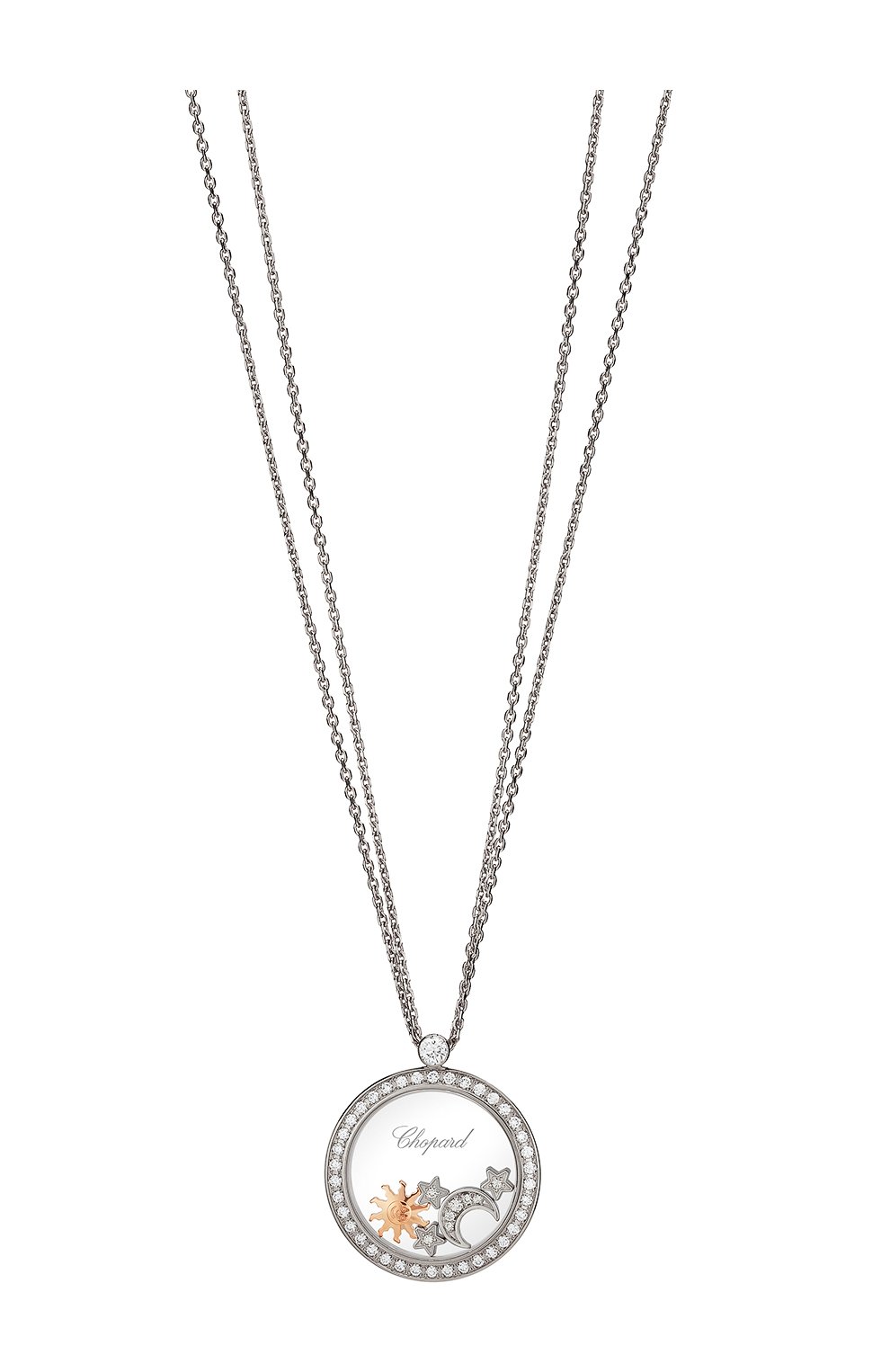 Женские кулон CHOPARD бесцветного цвета, арт. 799450-1401 | Фото 1 (Материал сплава: Белое золото, Розовое золото; Драгоценные камни: Бриллианты)