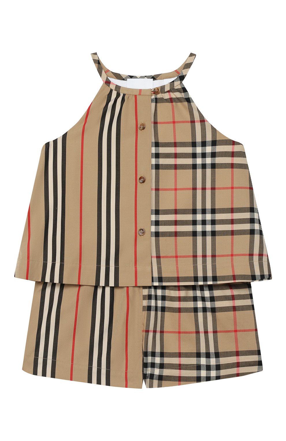 Детский хлопковый комбинезон BURBERRY бежевого цвета, арт. 8026351 | Фото 1