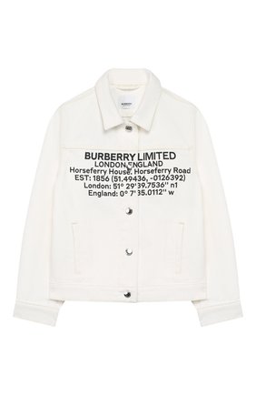 Детская джинсовая куртка BURBERRY белого цвета по цене 29950 руб., арт. 8026068 | Фото 1 Детская джинсовая куртка BURBERRY белого цвета, арт. 8026068 | Фото 1