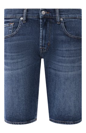 Мужские джинсовые шорты 7 FOR ALL MANKIND темно-синего цвета, арт. JSZ2A500HM | Фото 1 (Принт: Без принта; Материал внешний: Хлопок, Деним; Длина Шорты М: До колена; Стили: Кэжуэл; Кросс-КТ: Деним; Случай: Повседневный)