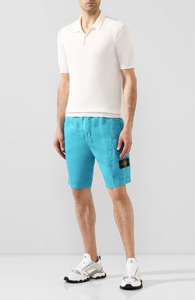 Мужские льняные шорты STONE ISLAND голубого цвета по цене 17950 руб., арт. 7215L0301 | Фото 2 Мужские льняные шорты STONE ISLAND голубого цвета, арт. 7215L0301 | Фото 2