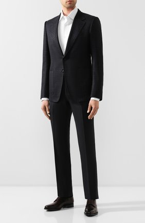Мужской пиджак из смеси шерсти и шелка TOM FORD темно-синего цвета по цене 299500 руб., арт. 718R58/15SR40 | Фото 2 Мужской пиджак из смеси шерсти и шелка TOM FORD темно-синего цвета, арт. 718R58/15SR40 | Фото 2 (Рукава: Длинные; Материал подклада: Купро, Шелк; Длина (для топов): Стандартные; Материал внешний: Шерсть; 1-2-бортные: Однобортные; Пиджаки М: Прямой; Стили: Классический; Случай: Вечерний)