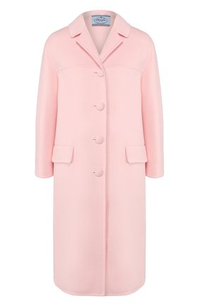 Женское шерстяное пальто PRADA розового цвета, арт. P638M-1CRU-F0E18 | Фото 1 (Материал внешний: Шерсть; Рукава: Длинные; Длина (верхняя одежда): До колена; 1-2-бортные: Однобортные)